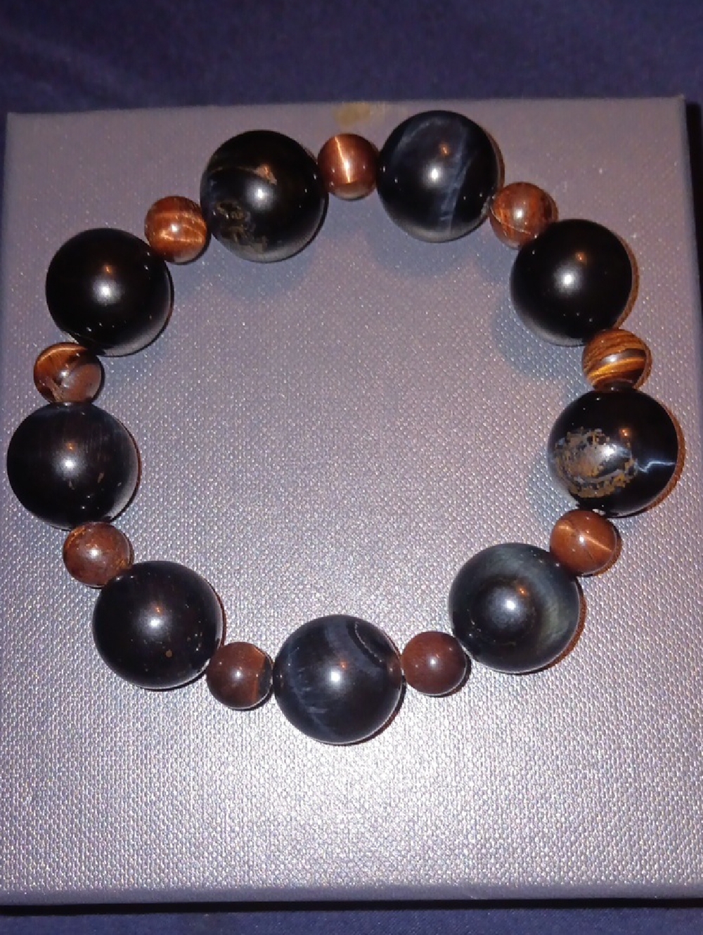 Blue and Red Tigers Eye 230.00 ctw Beaded Stretch Bracelet